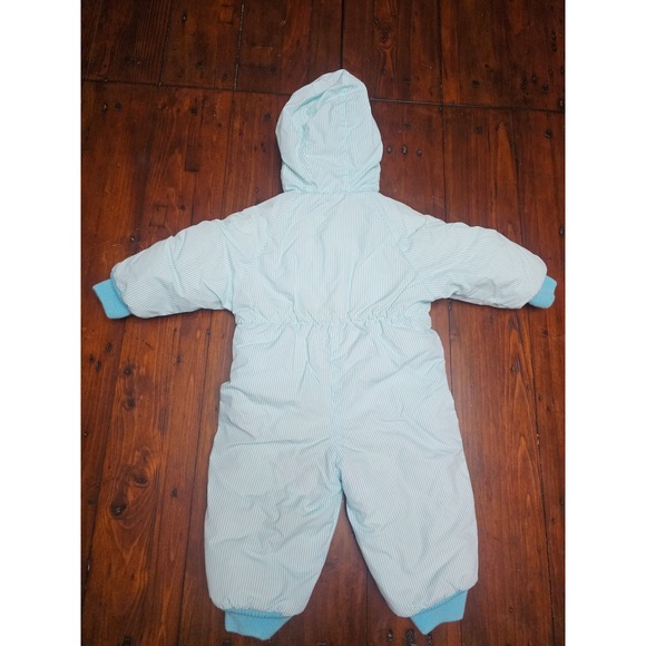 Vintage Hanna Andersson Baby Snowsuit Bunting Blue White Stripe Hooded Zip 70cm - Picture 4 of 11